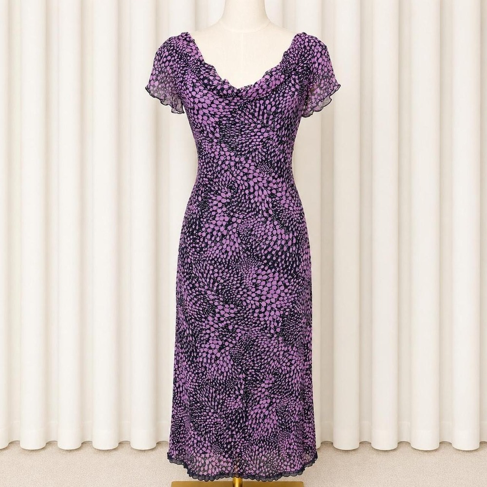 Y2K Purple Mesh Cowl Neck Midi Dress ⋆౨ৎ˚⟡